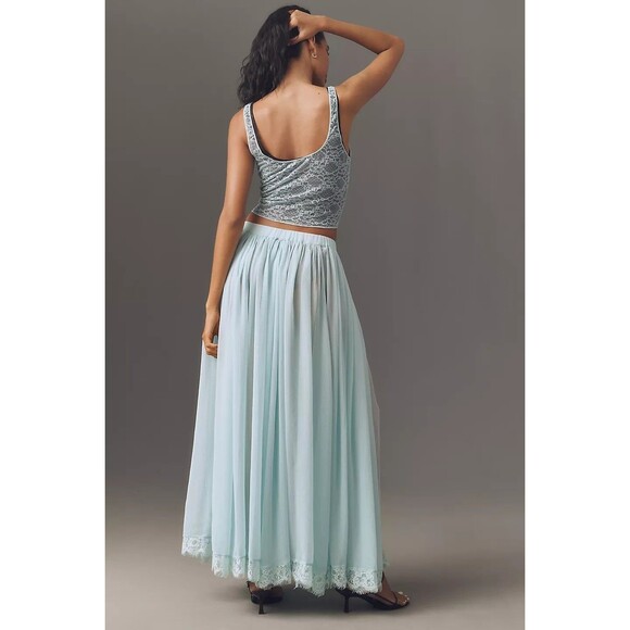 By Anthropologie Sheer Maxi Midi Skirt Floral Cutwork Lace Pull-on L New 281263 - Picture 2 of 8